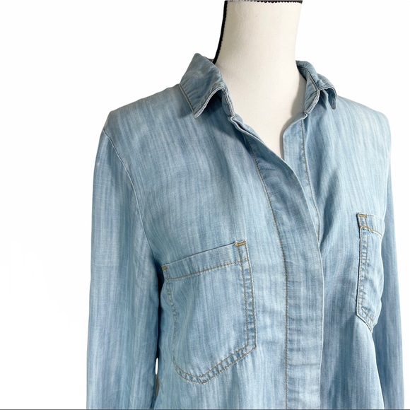 Anthro Elevenses Chambray Split Back Button Down - Picture 8 of 10